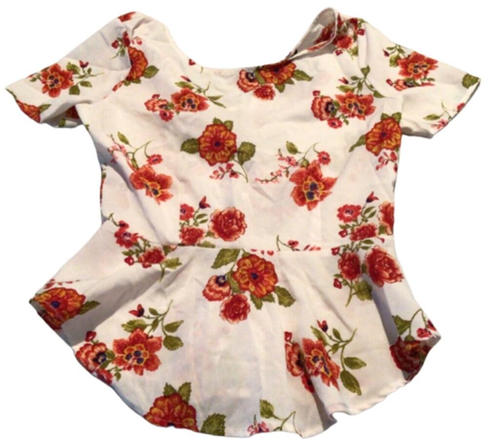 Forever 21 Women’s White Red Floral Lace-Up Back Blouse Top Size Small
